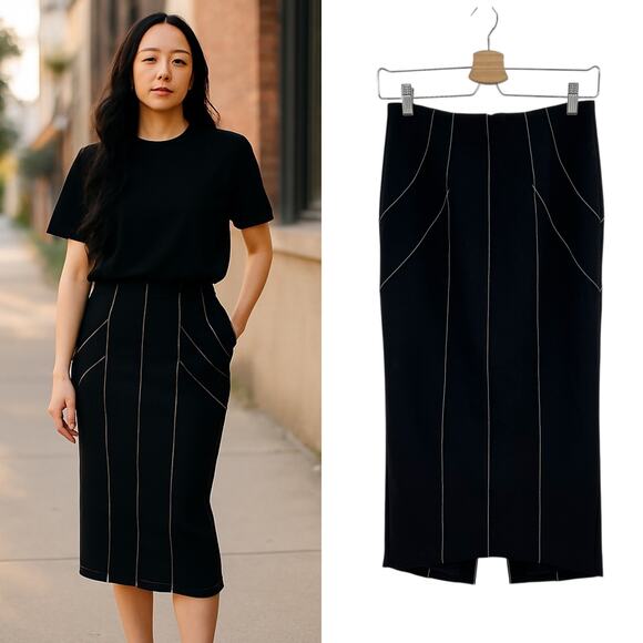 Cinq a Sept Ali Skirt Midi Length Seamed Black White Size‎ 2 - Picture 1 of 14